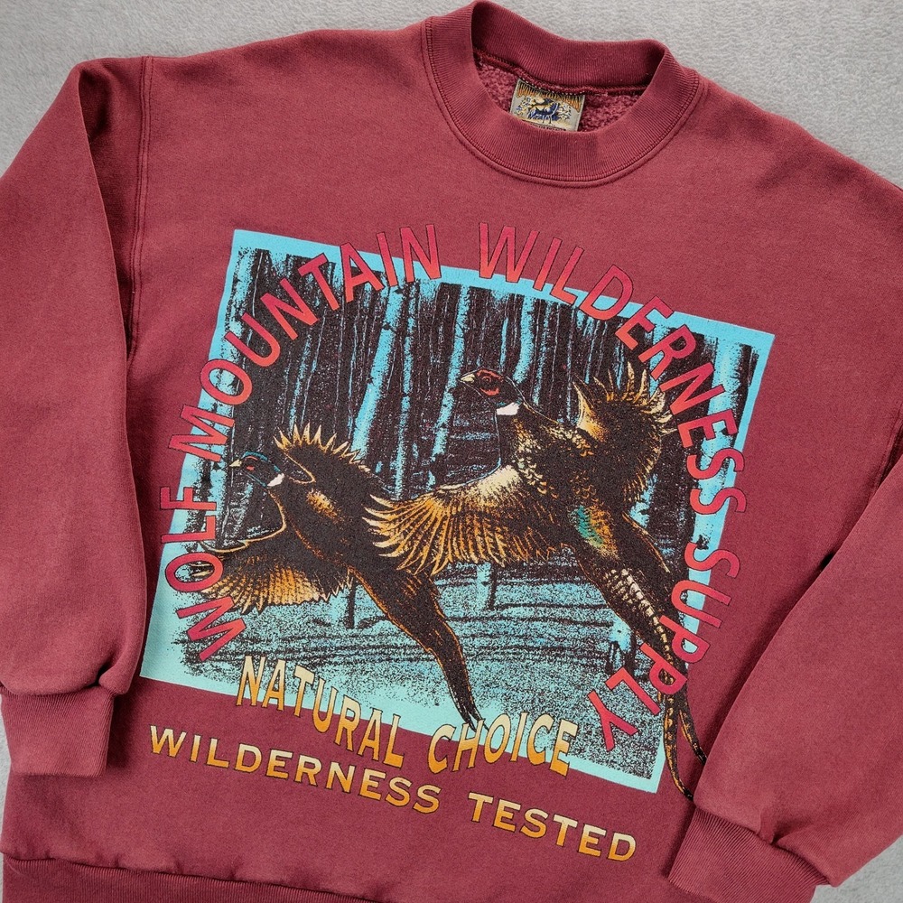 Wolf Mountain Wilderness Supply Sweatshirt Mens Medium Maroon 90s‎ USA Quail